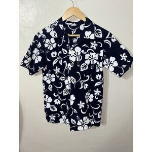 Vintage Nui Nalu Hawaiian Floral Blue White Made In USA Hawaii 100% Cotton